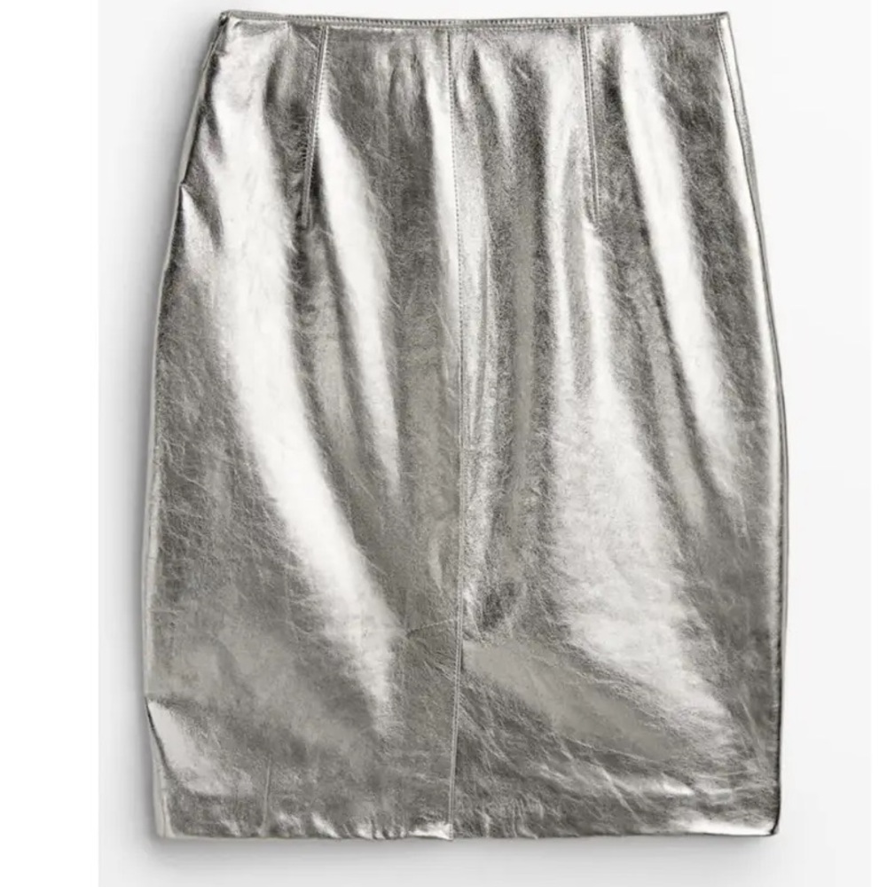 Massimo Dutti Leather skirt Never worn Silver, Leather Size L 100% Sheep Leather - Picture 4 of 16